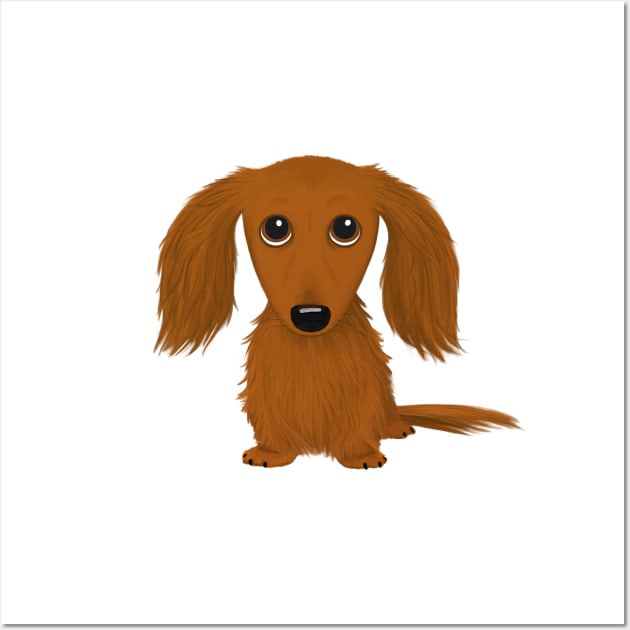 Cute Dog | Longhaired Red Dachshund | Funny Wiener Dog Wall Art by Coffee Squirrel